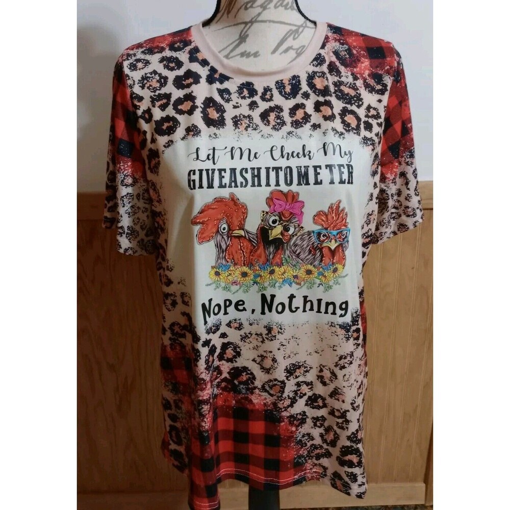 Let Me Check My Giveashitometer Nope, Nothing Rooster Multi-Color T Shirt Size L